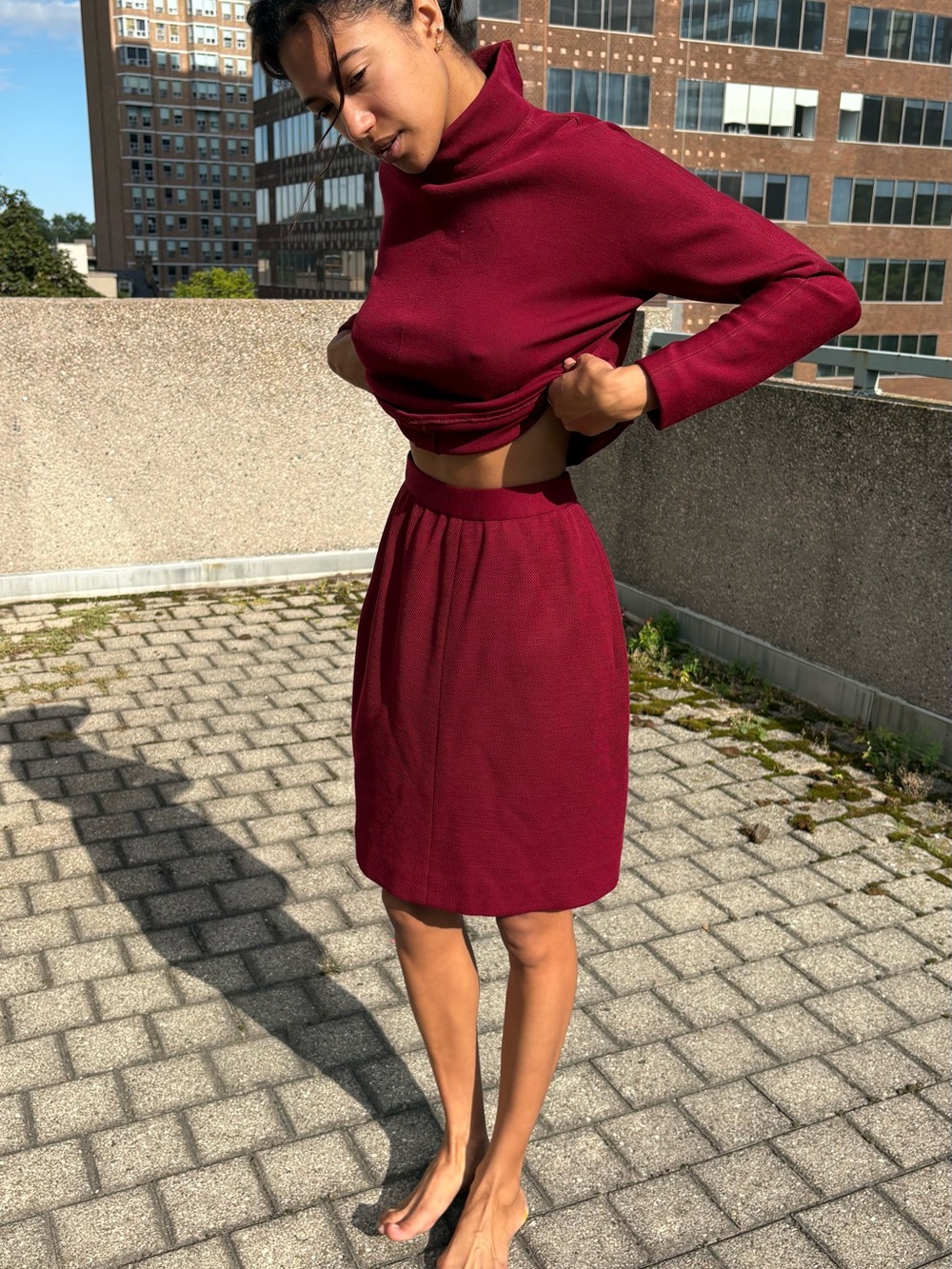 Oscar de la renta Women's Long-Sleeve Turtleneck A-Line set in Burgundy - Picture 2 of 5